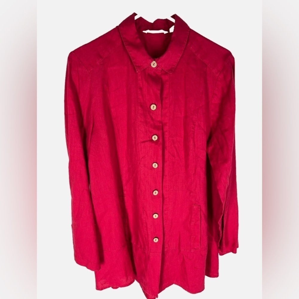 SOFT SURROUNDINGS Sz S women Red Button Up Linen Lagenlook Coastal Tunic